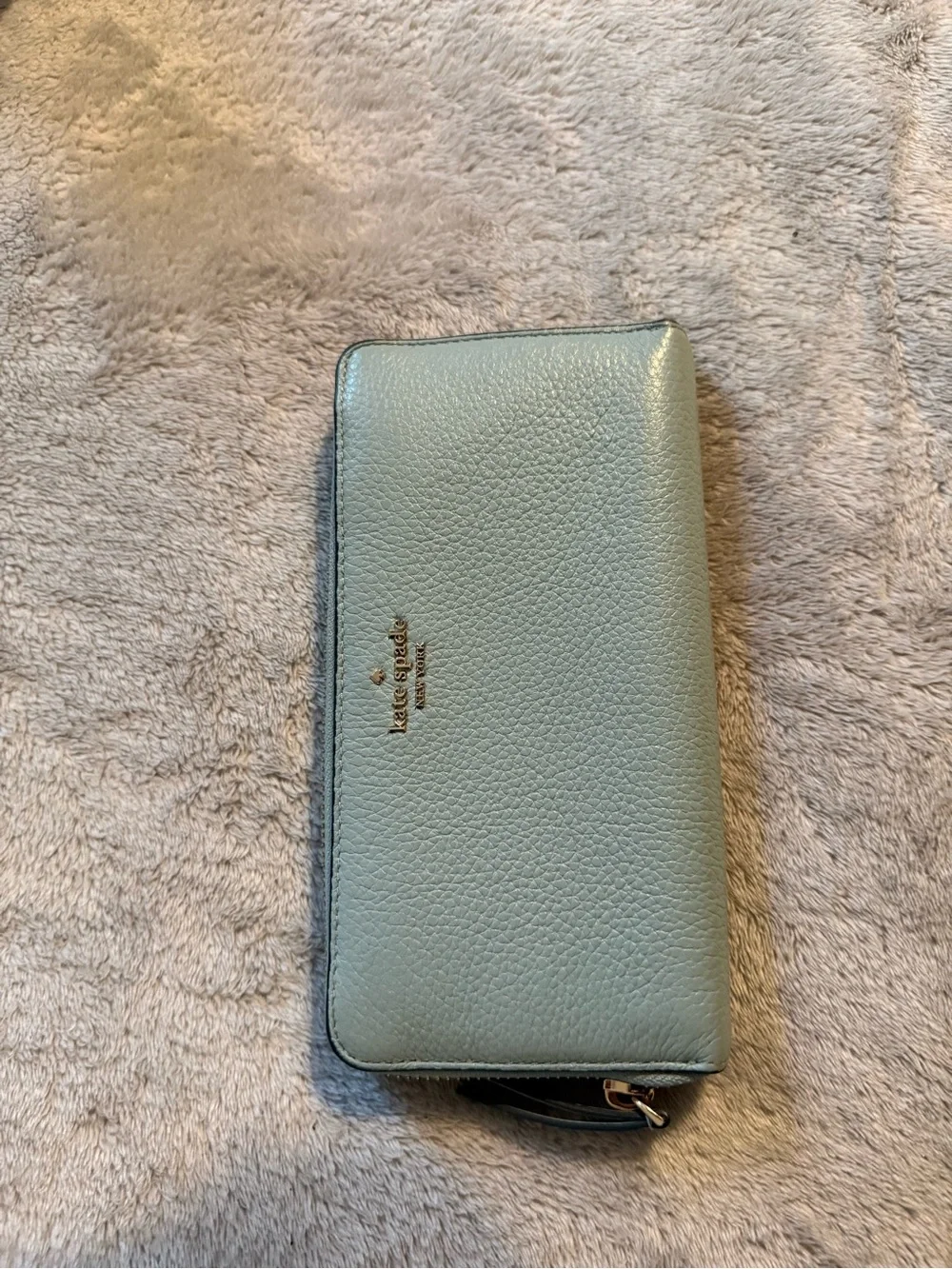 kate spade light blue pebbled leather zip-around wallet